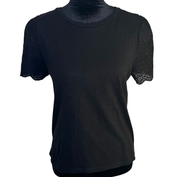 SHEIN Black Eyelet Embroidery Puff Short Sleeve Tee size Medium - Picture 1 of 5